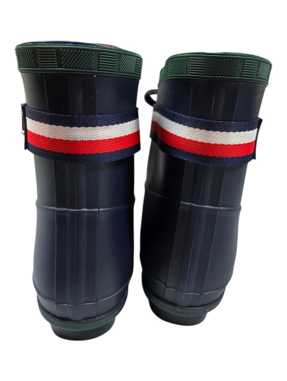 Tommy Hilfiger Navy Blue Rain Boots w/Red Faux Fur Lining Slip On Size 8 - Picture 6 of 11